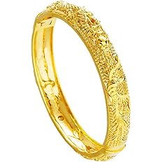 PEAS 18K Gold Plated Jewelry Dragon Phoenix Cuff Bracelet