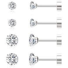 2 Pairs Flat Back Earrings for Women | Cartilage Earring | Stainless Steel Earrings | Titanium Earrings | Nickel Free Hypoall