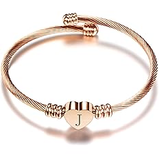Chili Jewelry Rose Gold Women Girls Heart Initial A-Z Letter Cuff Bracelets Name Expandable Bangle Bracelet Birthday Gifts