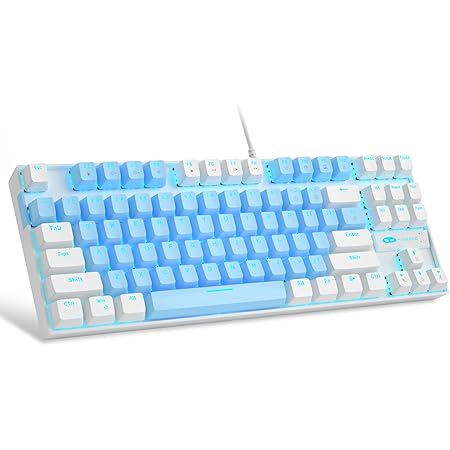 MageGee 75% Mechanical Gaming Keyboard with Blue Switch, LED Blue Backlit Keyboard, 87 Keys Compact TKL Wired Computer Keyboard for Windows Laptop PC Gamer - Blue/White