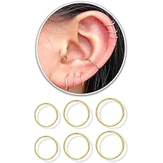 3 Pairs 14k Gold Plated Sterling Silver Small Hoop Earrings Set for Women Cartilage Nose Septum Helix Tragus Rings Multiple P