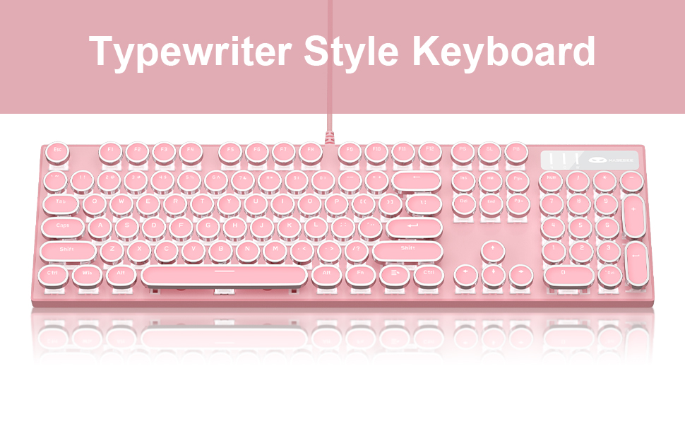 typewriter pink mechanical blue switches gaming keyboard