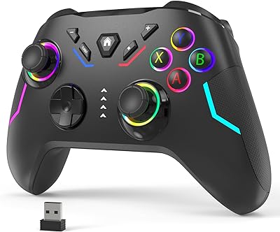 YCCSKY Wireless PC Gaming Controller for Windows (7/8/10/11), Compatible Nintendo Switch and Steam Deck, 9 Color LED Light Gamepad with Turbo Function, Adjustable Vibration & Headphone Jack（2.4G）