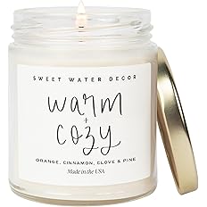 Sweet Water Decor Warm and Cozy Candle | Pine, Orange, Cinnamon, and Fir Winter Scented Soy Candles for Home | 9oz Clear Jar,