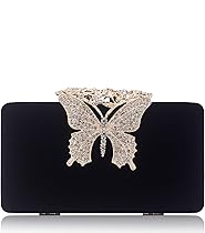 Dexmay Rhinestone Clutch Bag with Crystal Butterfly Clasp Women Evening Handbag Formal Party Purse