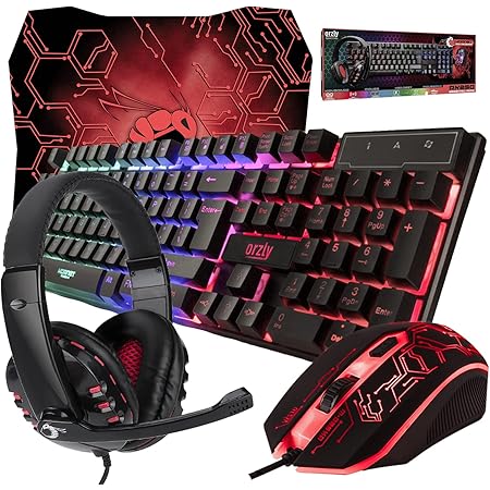Gaming Keyboard and Mouse and Mouse pad and Gaming Headset, Wired LED RGB Backlight Bundle for PC Gamers and Xbox and PS4 Users - 4 in 1 Edition Hornet RX-250