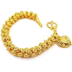 Heart Pikun Flower Lai Thai Gold Plated Bangle 22k 24k Thai Baht Yellow Gold Filled Bracelet Jewelry Women