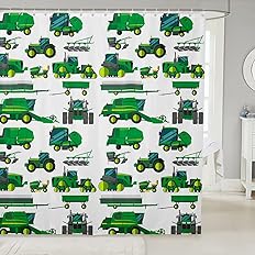 Excavator Car Shower Curtain Cartoon Construction Truck Vehicle Bath Curtain Kids Boys Green Yellow Equipment Trucks Bathroom