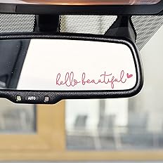 3x Hello Beautiful Rearview Mirror Decal, Vanity Mirror Stickers, Rear View Mirror Vinyl Decal, Car Accessories Gifts, Car De