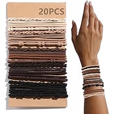 20 PCS Boho Hair Ties, Brown Bracelets Hair Ties for Thick or Thin Hair, 4 Styles Boho Ties for Ponytail Holders, 2.36’’ Hair