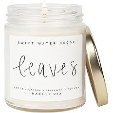 Sweet Water Decor Leaves Candle | Autumn, Cinnamon, Apple, Fall Scented Soy Candles for Home | 9oz Clear Jar, 40 Hour Burn Ti