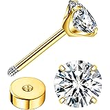 Enticera G23 Titanium Earrings 5A+Cubic Zirconia Flat Back Stud Earrings 14K Gold Hypoallergenic Nap Earrings 2-5MM Tiny Hand