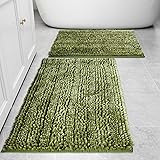 FJMCOZY Green Bathroom Rug Set Sage Bath Mat Bathroom Rugs Sets 2 Piece 16x24 Plus 20x32 Inch Non Slip Super Absorbent Soft S