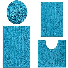 Bathroom Rugs Sets 4 Pieces Bath Mat Set, Plush Bath Rugs for Bathroom, Soft Cozy Shaggy Durable Thick Chenille Bathroom Mats