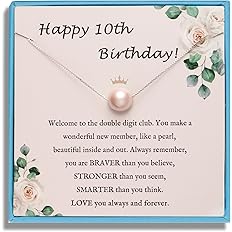 Sereney 10th Birthday Gifts for Girls S925 Sterling Silver Pink Pearl Necklace as Gifts for 10 Year Old Girl, Adjustable Leng