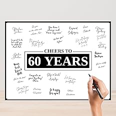 12x16 Black 60th Birthday Decorations for Men or Women, Signing Board Guest Book, Funny 60th Birthday Gifts, Sign in Poster f
