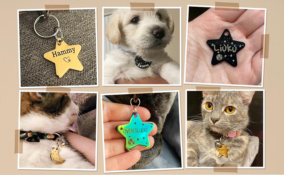 star shape pet tag moon shape pet tag starry sky theme dog tag personalized customized pet name