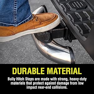 Bully,hitch step,chrome,non-slip,durable,easy install,damage protection,maximum strength,safe access