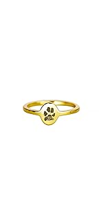 engraved paw pet portrait ring gold