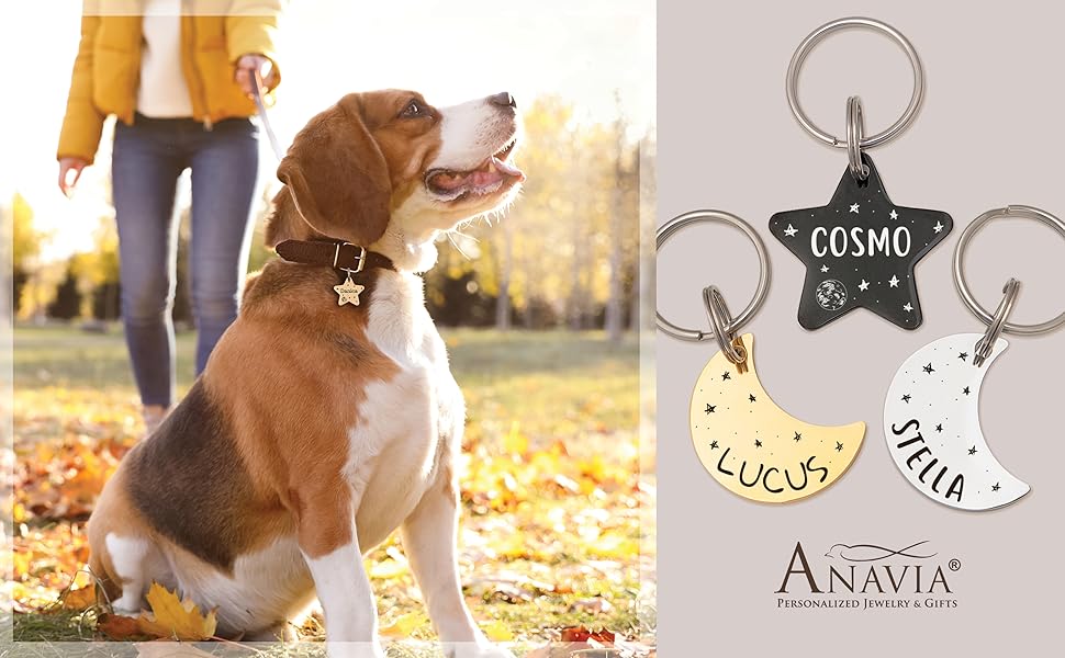 personalized text engraving moon star starry night sky pet ID tags funny dog tags cat tags pet tags