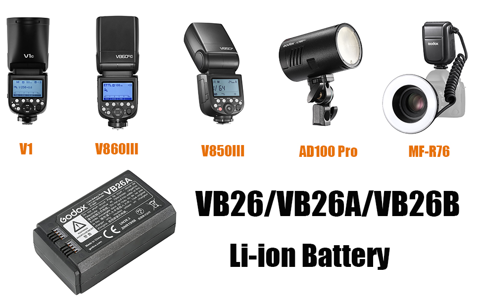 Godox V1 Battery VB26A for Godox V1S V1N V1C V1F V1O V1 Flash and V860III  V850III AD100PRO