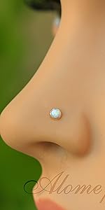 gold stud nose ring white opal