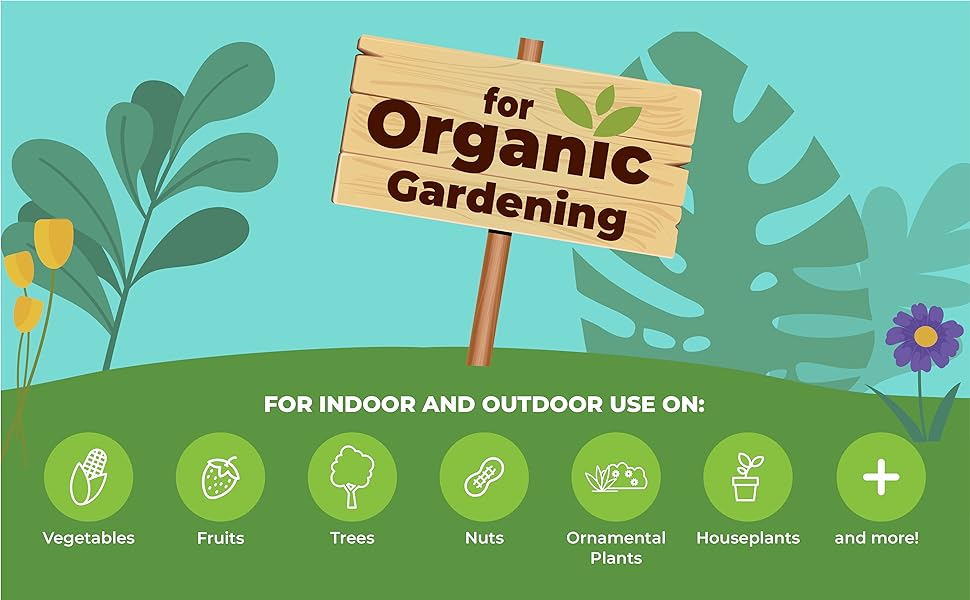 image depicting the product is for organic gardening along with areas of application v