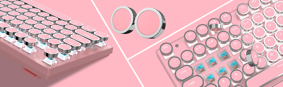 typewriter pink mechanical blue switches gaming keyboard with white backlit