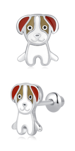 Dog Screw Back Girls Earrings
