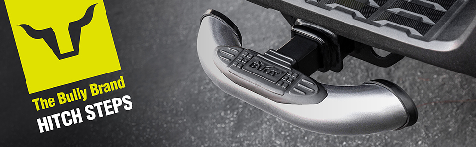 Bully,hitch step,chrome,non-slip,durable,easy install,damage protection,maximum strength,safe access