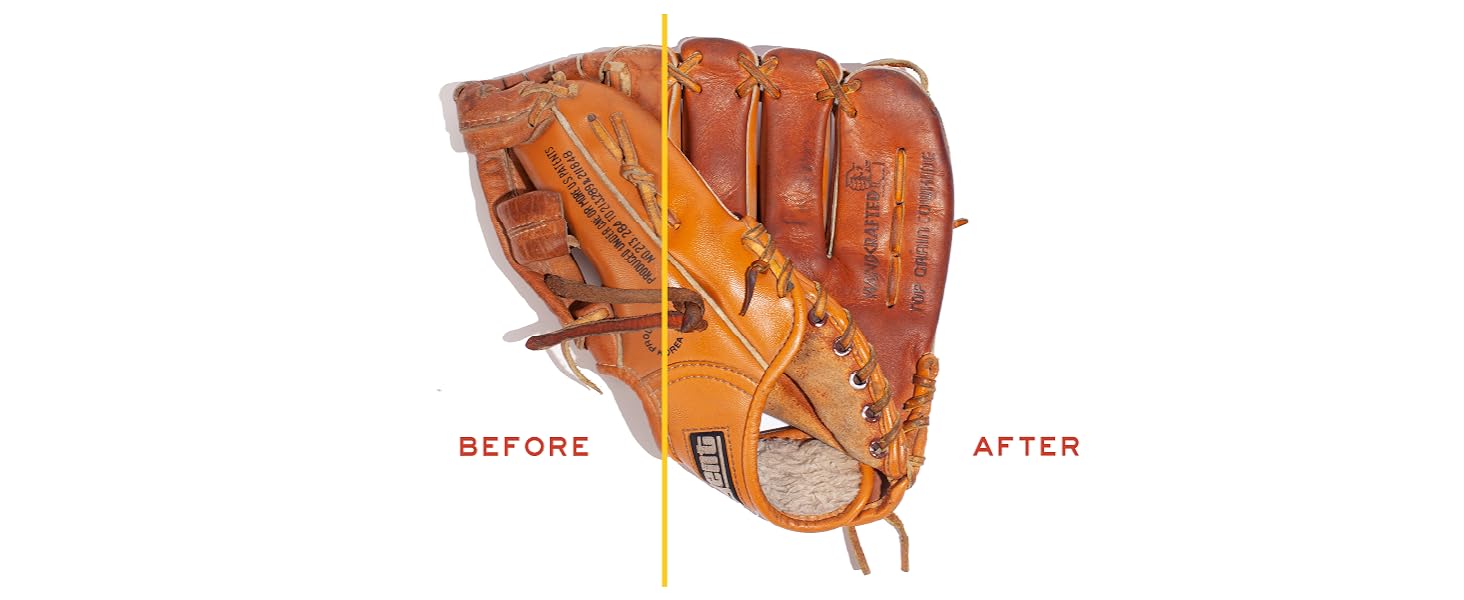 before after leather baseball glove