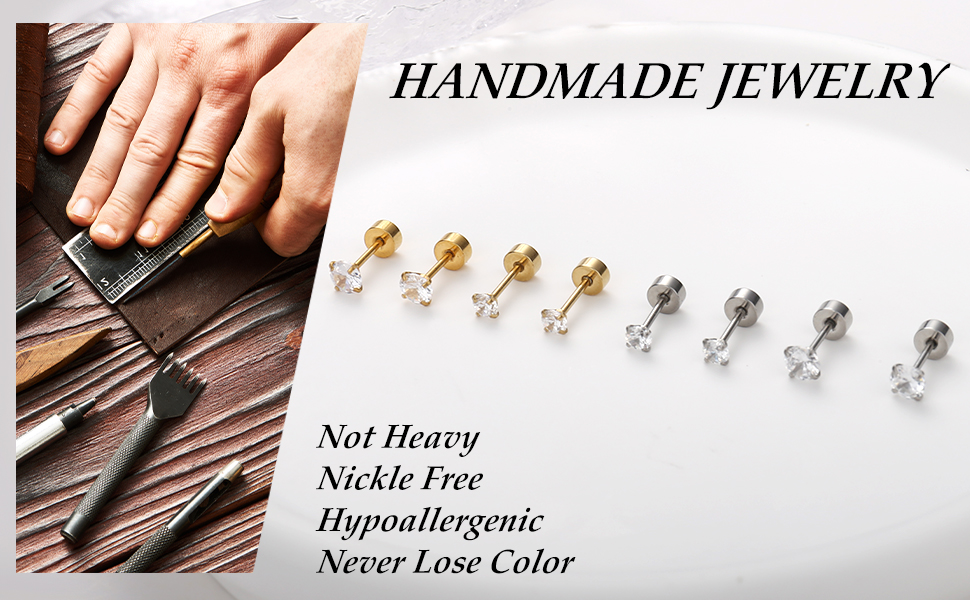 Helix Earrings Hypoallergenic Earrings Cubic Zirconia Earrings Studs Stainless Steel Earrings