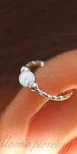 silver cartilage opal hoop earring